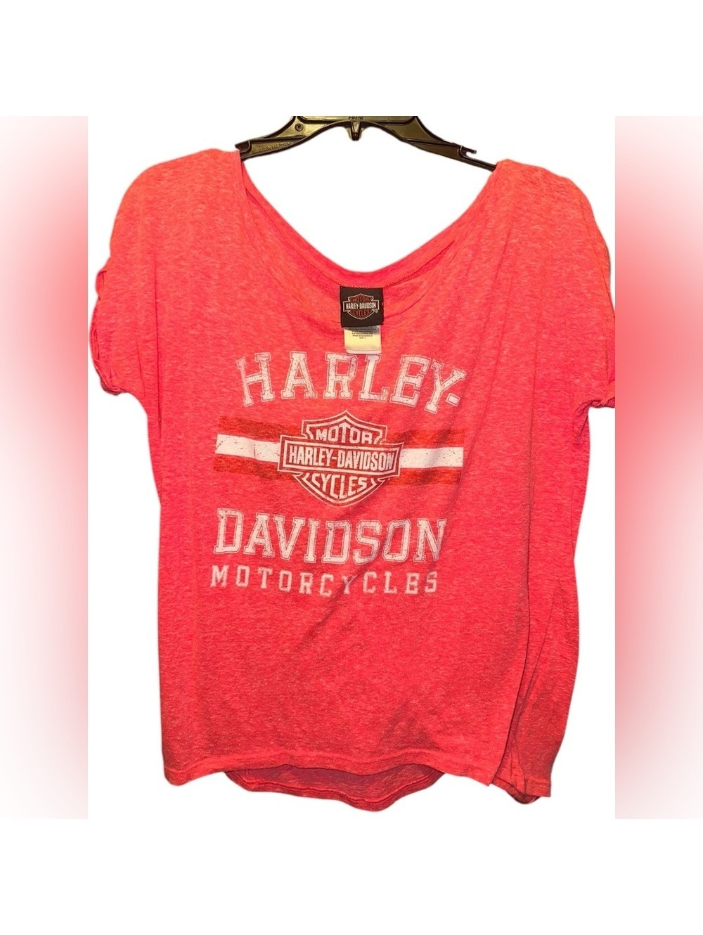 hot pink lynchburg harley off the shoulder top size L EUC